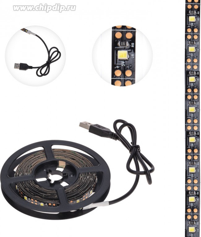 141-2003, Лента светодиодная 5В, SMD2835, 4,8Вт/м, 60 LED/м, 6500K, 8мм, 3м, с USB коннектором, черная, IP20 L 141-2003, Лента светодиодная 5В, SMD2835, 4,8Вт/м, 60 LED/м, 6500K, 8мм, 3м, с USB коннектором, черная, IP20 L