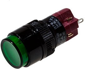 D16LMR1-1abJG, кнопка без фиксации 250В 5А LED подсветка 12В зеленая