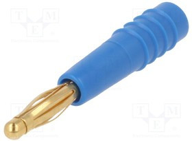 SLS205-L-23, Вилка, "банан" 2мм, 10А, 30ВAC, 60ВDC, синий, позолота, 0,5мм2