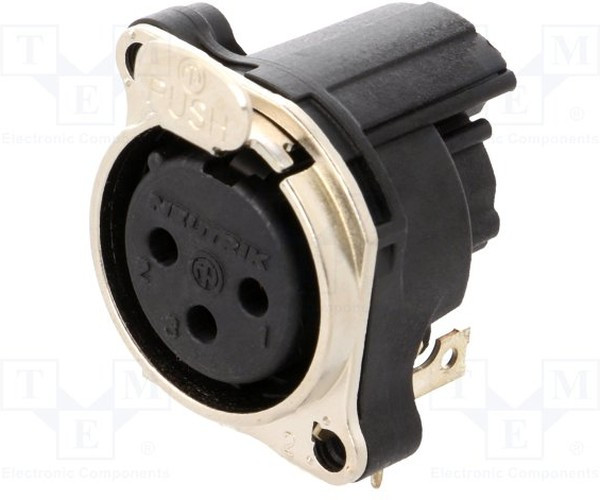 NTR-NC3FBH2, Гнездо, XLR, "мама", PIN: 3, угловой 90°, THT, серебристый, 6А