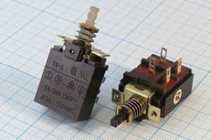 Переключатель кнопочный TV, 220В, 5.0А, ON-OFF, контакты 4C, JP38 TV-5 Переключатель кнопочный TV, 220В, 5.0А, ON-OFF, контакты 4C, JP38 TV-5