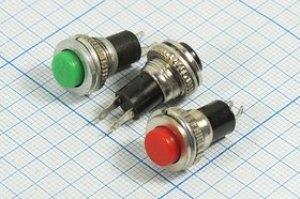 Переключатель кнопочный, d10, 220В, 1.0А, OFF-(ON), зеленый, контакты 2C, D-304