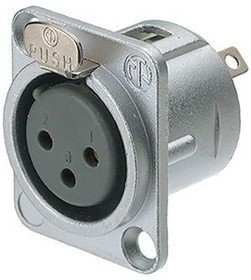NC3FD-L-1-HE, XLR Panel-mount Female Receptacle, Socket, Straight, Panel Mount, 3 Poles