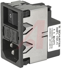 KMF1.1241.11, 4A, 125 V ac, 250 V ac Male Snap-In Filtered IEC Connector 2 Pole KMF1.1241.11, Quick Connect 1 Fuse