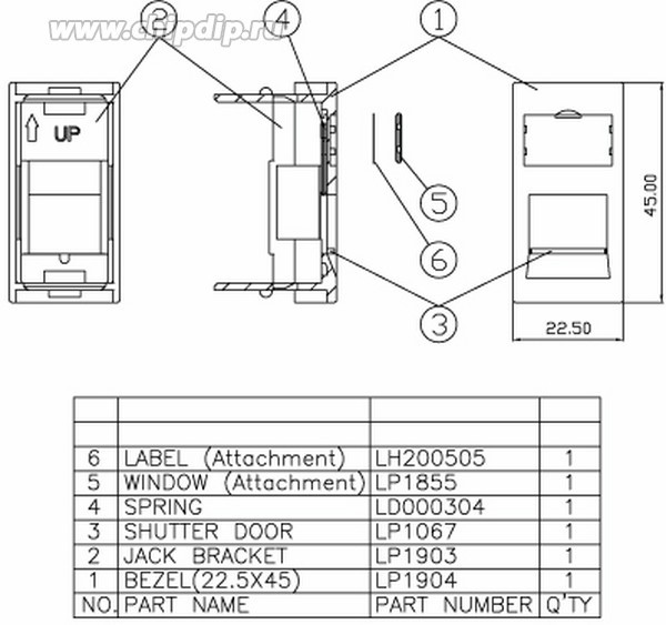 01 Вставка Hyperline, 45x22,5 (аналог Mosaic) для 1 модуля формата Keystone Jack, со шторкой, белая