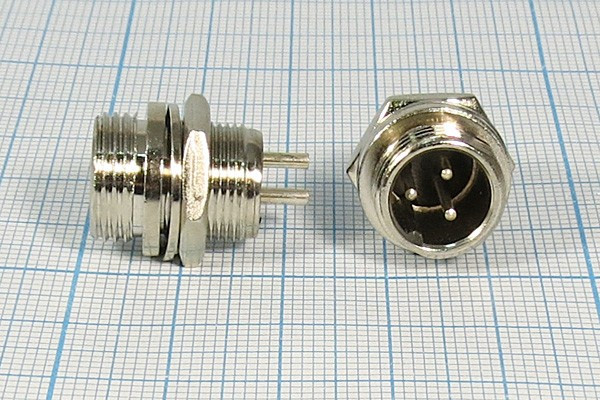 Разъем микрофонный MIC12 вилка, контакты 3P, монтаж на блок, М12, X12-3P