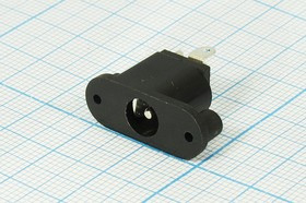 Разъем питания DC розетка, d2.1 D5.5, 3C, на блок, фланец 2 отверстия, DJK-14A