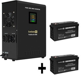 EX296602RUS, Комплект ИБП EX296001RUS + батарея 120Aч EX282988RUS 2шт (инвертор, синус, для котла, настенный) ExeGate FineSine SX-2000.LCD.A