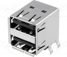 UBA-4RS-D14T-4D, Гнездо; USB A; на PCB; THT; PIN: 4; угловой 90°; двойное