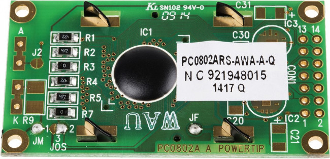 PC0802ARS-A, PC0802ARS-A Alphanumeric LCD Display, 2 Rows by 8 Characters, Reflective PC0802ARS-A, PC0802ARS-A Alphanumeric LCD Display, 2 Rows by 8 Characters, Reflective