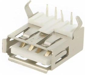 KEYS921, Гнездо, USB A, на PCB, THT, PIN: 4, угловой 90°, USB 2.0, 1А, 30В