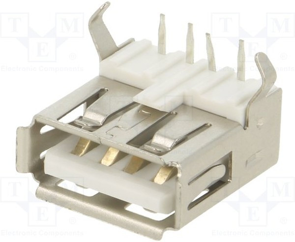 KEYS921, Гнездо, USB A, на PCB, THT, PIN: 4, угловой 90°, USB 2.0, 1А, 30В