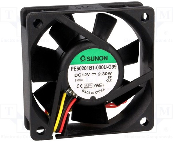 PE60201B1-G99, Вентилятор осевой, 12В DC, 60x60x20мм, подшипник качения, 46,72куб.м/ч, 39дБА, 26AWG PE60201B1-G99, Вентилятор осевой, 12В DC, 60x60x20мм, подшипник качения, 46,72куб.м/ч, 39дБА, 26AWG