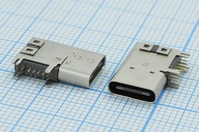 Разъем USB розетка, тип C 3.1, контакты на плату, угловой, USB3.1TYPE-C 14PF-033