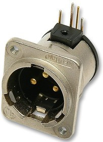 NC3MDM3H, Аудио разъем XLR, 3 контакт(-ов), Штекер, Монтаж на Печатную Плату, Контакты с Покрытием и