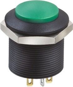 FPAR1D1432B1X, Apem Illuminated Push Button Switch, Latching, Panel Mount, 24.2mm Cutout, DPDT, Green LED, 12V dc