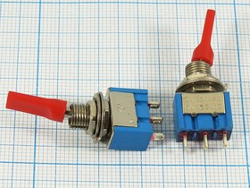 Переключатель рычажный, 220В, 3А, ON-OFF-ON, d 6,4, красный, 3C, MTS-103-E1; №645 R ПРыч\220В\ 3А\ON-OFF-ON\d 6,4\кр\ 3C\MTS-103-E1\