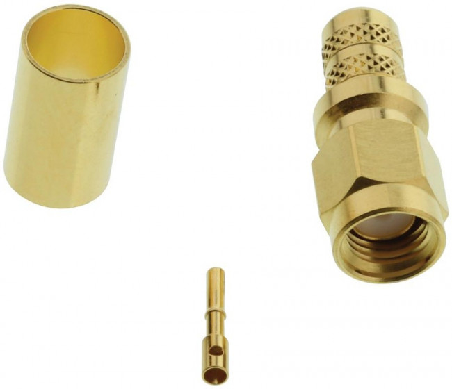 132231RP, RF Connectors / Coaxial Connectors SMA ST CRMP PLG GOLD RG8X LMR240 REV POL