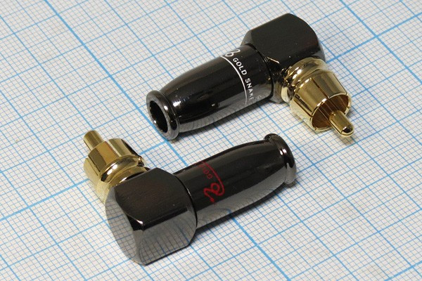 Разъем RCA вилка, 4-6мм, на кабель, Au, красный, угловой