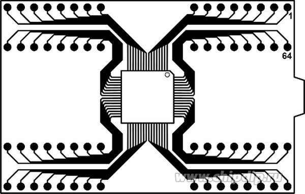 DIP64-TQFP64 12x12 mm 0.5 mm pitch, Адаптер для программирования микросхем (=HTQ6405)
