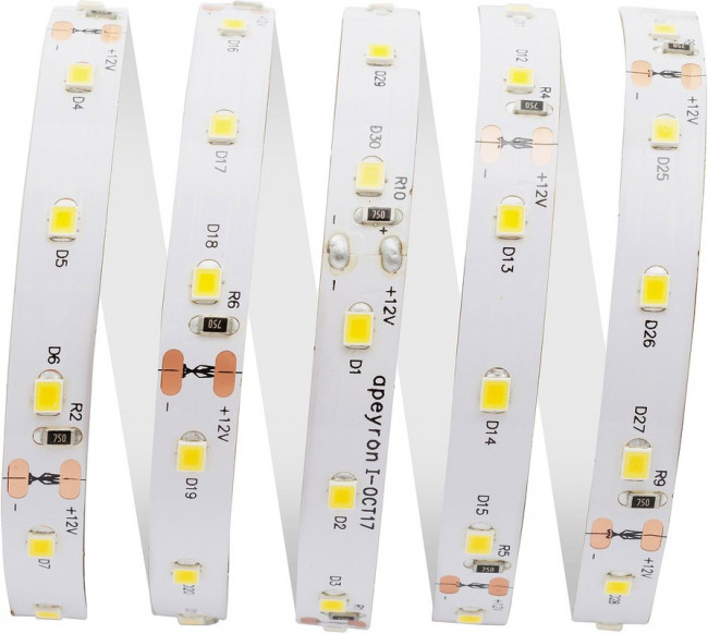 00-120 Светодиодная лента 12В, 8Вт/м, smd2835, 60д/м, IP20, 800Лм/м, подложка 10мм, 5м, 3000К.