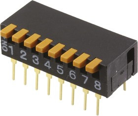 A6DR-8100, Переключатель DIP-SWITCH, Кол-во секций 8, ON-OFF, 0,03A/30ВDC
