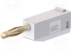 SLS205-29, Вилка; "банан" 2мм; 10А; 30ВAC; 60ВDC; белый; позолота; 0,5мм2