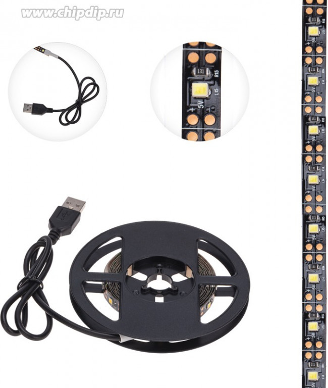 141-2002, Лента светодиодная 5В, SMD2835, 4,8Вт/м, 60 LED/м, 2700K, 8мм, 2м, с USB коннектором, черная, IP20 L 141-2002, Лента светодиодная 5В, SMD2835, 4,8Вт/м, 60 LED/м, 2700K, 8мм, 2м, с USB коннектором, черная, IP20 L