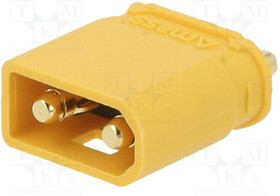 XT30AW-M, Гнездо; питания DC; XT30; "папа"; PIN: 2; на PCB; THT; желтый; 20А