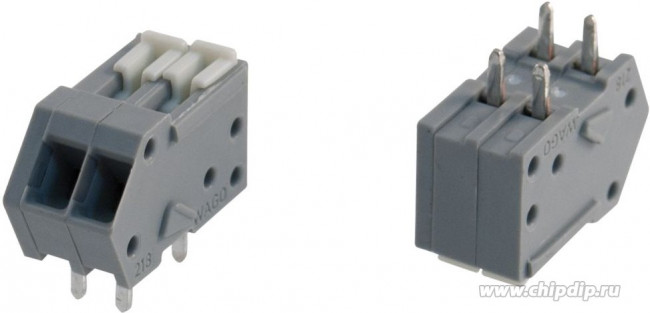 PCB terminal, 2 pole, pitch 2.5 mm, AWG 28-20, 6 A, cage clamp, gray, 218-102