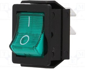 AE-C1353VQNAN, ROCKER; DPST; Pos: 2; ON-OFF; 16A/250VAC; green; neon lamp; 250V