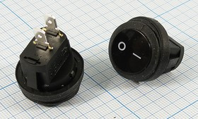 Переключатель клавишный, контакты 2T, 6А, ON-OFF, d20, подсветка черная, KCD8B-11-BB