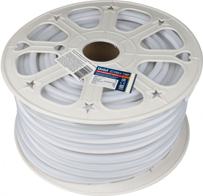 Светодиодная лента ULS-N21-2835-120LED/m- 8mm-IP67-220V-8W/m-50M-WW UL-00002925