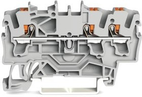 2202-1301, 3-пров. проходная клемма, 0,25 - 2,5 (4) мм2, наж.кнопка, серая