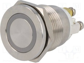 V19-10PFE-12R-S, Переключатель: антивандальный, Пол: 2, SPST-NO, 0,5A/220ВAC, IP65