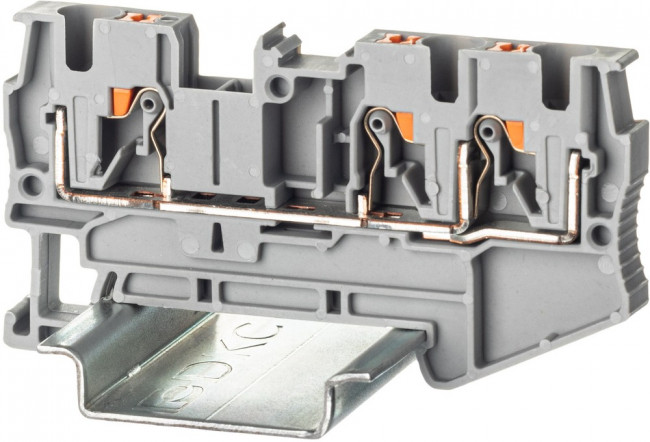 Клемма проходная зажим push-in 3 точки подключения 4кв.мм сер. DKC VPR-4-TWIN-GY