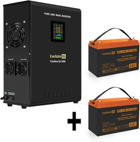 EX296601RUS, Комплект ИБП EX296001RUS + батарея 100Aч EX285656RUS 2шт (инвертор, синус, для котла, настенный) ExeGate FineSine SX-2000.LCD.A