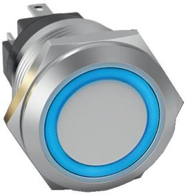 82-6153.1123, Pushbutton Switches Blu RingLED 12VAC/DC 22mm QC Flush Mom.