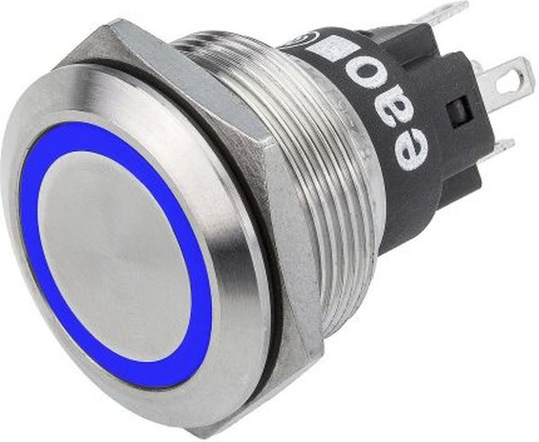 82-6153.1123, Pushbutton Switches Blu RingLED 12VAC/DC 22mm QC Flush Mom.