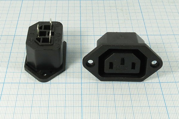 Разъем сетевого питания IEC C13 с фланцевым креплением (гнездо на панель под пайку), 250В/10А; №613 гн пит AC IEC C13\\10/250\пан\флан 2отв\ Разъем сетевого питания IEC C13 с фланцевым креплением (гнездо на панель под пайку), 250В/10А; №613 гн пит AC IEC C13\\10/250\пан\флан 2отв\