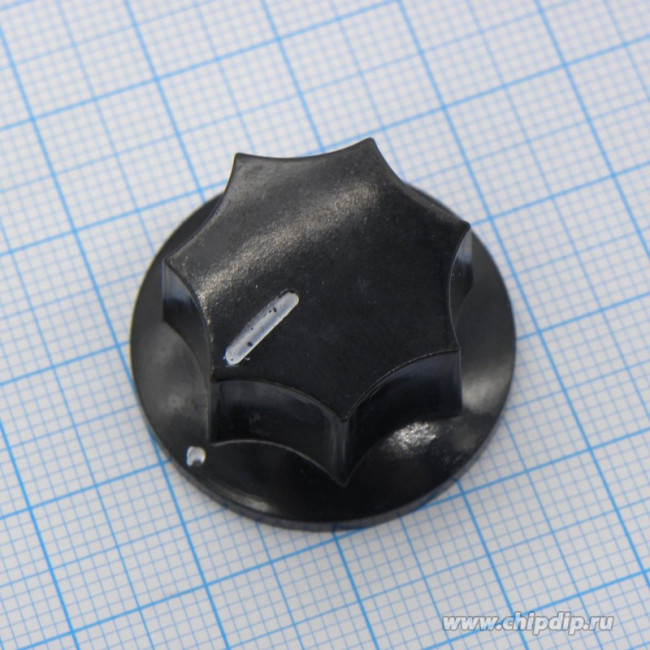 Ручка MF-B02 чёрная, d=6.4 мм, с винтом, Ручка управления на вал 6.4 мм, мет. втулка с винтом, чёрная, h=16, D=29, семиграниик с фланцем., г