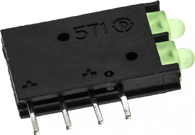 571-0122-100F, Индикатор печатной платы, Зеленый, 2 светодиод(-ов), Сквозное Отверстие, 2мм, 20 мА, 8.7 мкд 571-0122-100F, Индикатор печатной платы, Зеленый, 2 светодиод(-ов), Сквозное Отверстие, 2мм, 20 мА, 8.7 мкд