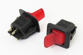 Рычажный переключатель (тумблер), 220В, 3А, переключение ON-OFF, d18x15, IL3В красный, контакты 4C, R13-290AL2