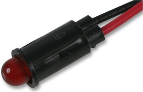 559-0102-027F, LED Panel Mount Indicators Red Panel Mount 14in lead, PVC Free
