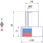 Магнитное крепление под болт К-10 (М3)
