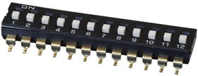DS04-254-2-12BK-SMT, DIP Switches / SIP Switches DIP Switch, SPST, 2.54 pitch, flat actuator, SMT, 12 position, Black