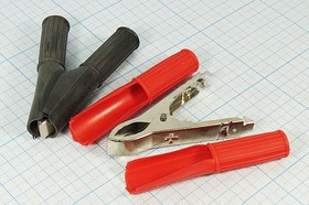 Зажим металлический с красным изолятором, размер 75x30x10мм, 30А, под обжим или пайку; №136 зажим L 75x30x10\30А\ каб\обж\\изол кр\