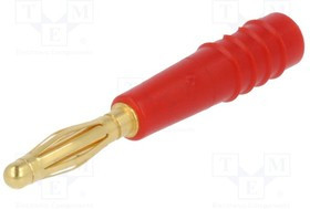SLS205-L-22, Вилка, "банан" 2мм, 10А, 30ВAC, 60ВDC, красный, позолота, 0,5мм2