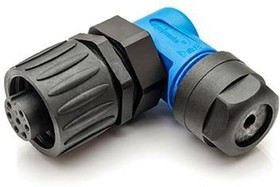 C016 10F006 000 10, Circular DIN Connectors 6+PE FEM R/A BLUE CRIMP