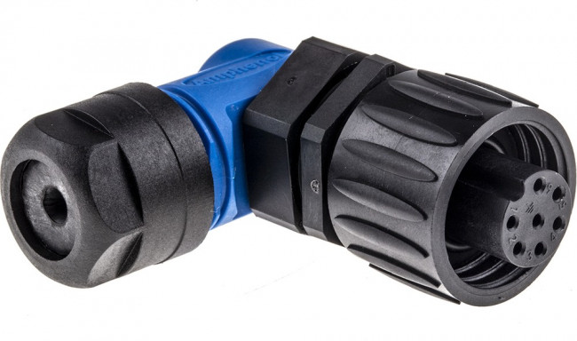 C016 10F006 000 10, Circular DIN Connectors 6+PE FEM R/A BLUE CRIMP